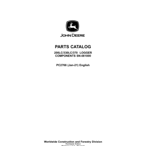 John Deere 200LC, 330LC, 370 Logger Component (SN –081000) Parts Catalog Manual