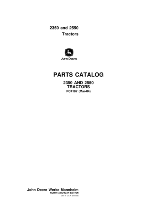 John Deere 2350, 2550 Tractors Parts Catalog Manual