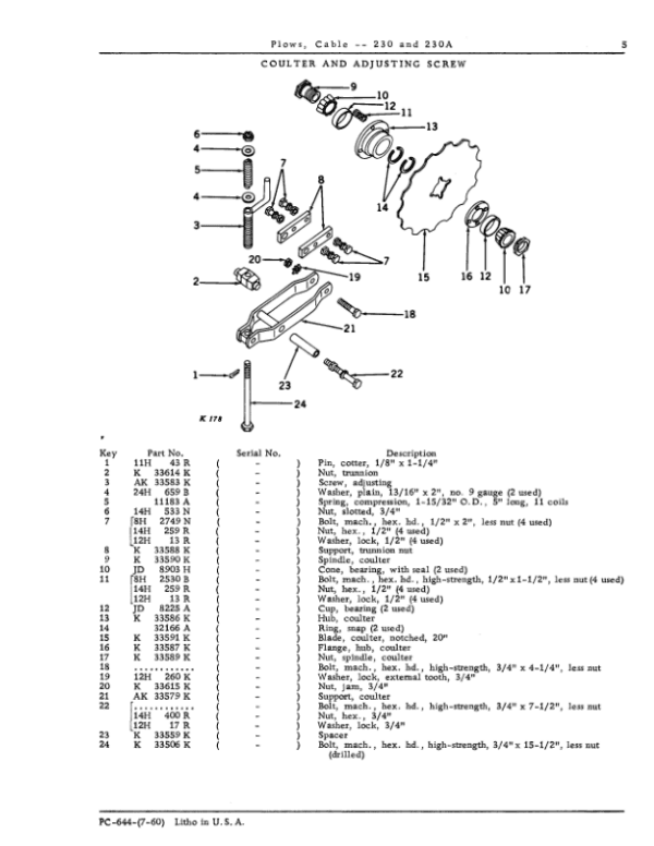 John Deere 230, 230A Attachments (See description) Parts Catalog Manual