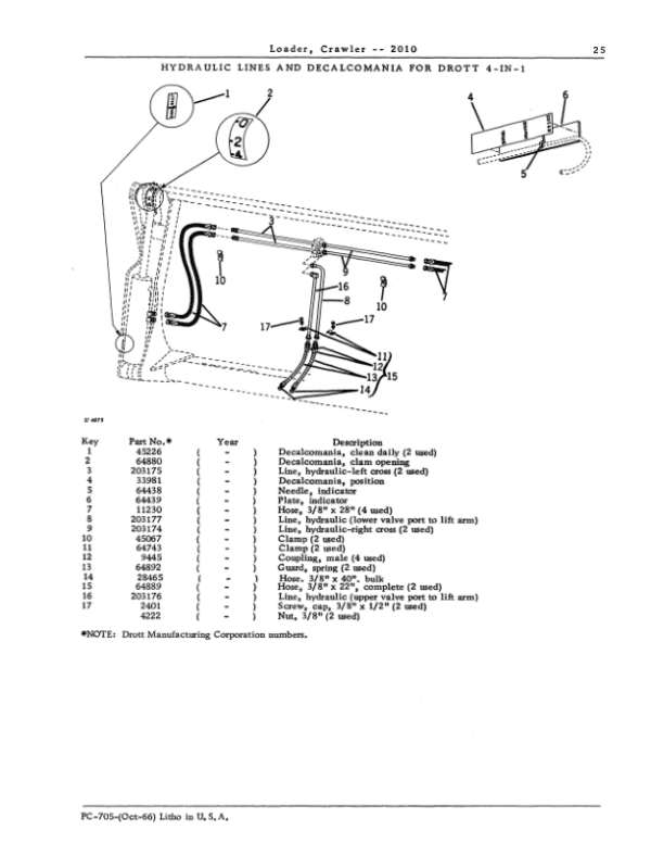 John Deere 2010, 805, 806, 807 Bucket Attachments Parts Catalog Manual