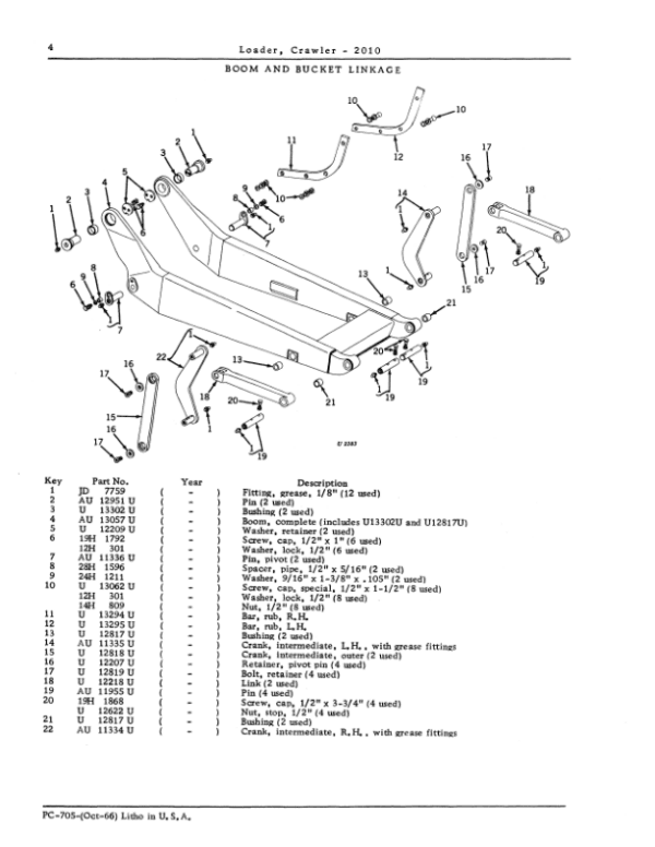 John Deere 2010, 805, 806, 807 Bucket Attachments Parts Catalog Manual