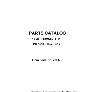 John Deere 1758 Forwarders (SN 002001-) Parts Catalog Manual