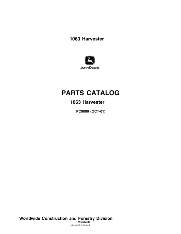 John Deere 1063 Harvester Parts Catalog Manual