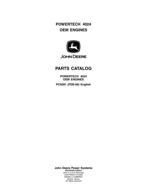 John Deere 2.4L, 4024TF220, 4024TF270 Engines Tier 2 Parts Catalog Manual