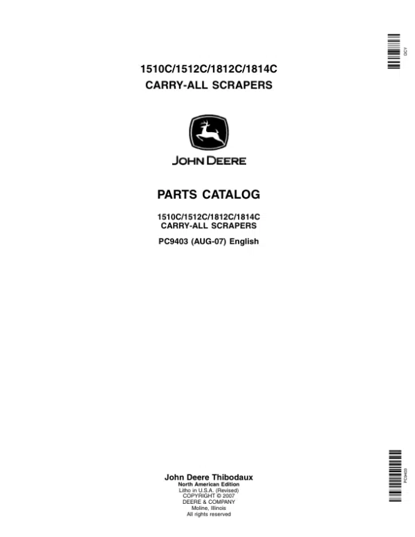 John Deere 1510C, 1512C, 1812C, 1814C Scrapers Parts Catalog Manual