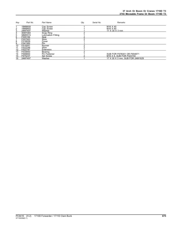 John Deere 1710D T3, 1711D Forwarders (SN 001001–) Parts Catalog Manual