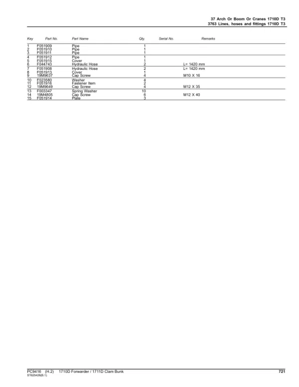 John Deere 1710D T3, 1711D Forwarders (SN 001001–) Parts Catalog Manual