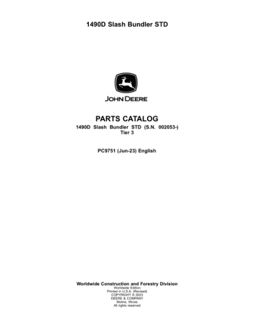 John Deere 1490D T3 Forwarders (SN 002053-) Parts Catalog Manual