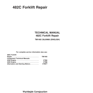 John Deere 482C Forklift Repair Technical Manual
