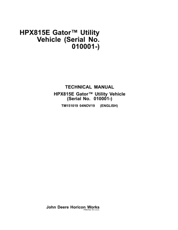John Deere HPX815E Gator Utility Vehicle Repair Manual