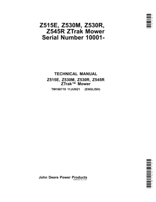 John Deere Z515E, Z530M, Z530R, Z545R ZTrak Mower Repair Manual