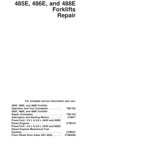 John Deere 485E, 486E, 488E Forklift Repair Technical Manual