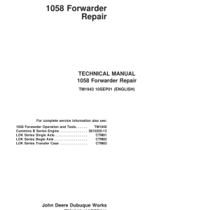 John Deere 1058 Forwarder Repair Technical Manual TM