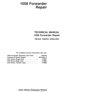 John Deere 1058 Forwarder Repair Technical Manual – TM1943