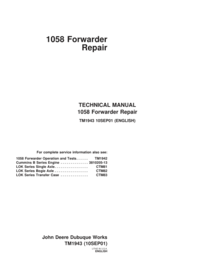 John Deere 1058 Forwarder Repair Technical Manual – TM1943