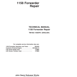 John Deere 1158 Forwarder Repair Technical Manual TM