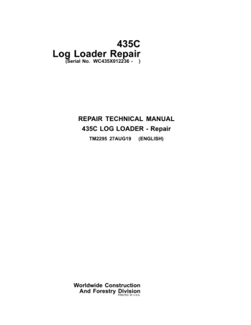 John Deere 435C Log Loader Repair Technical Manual