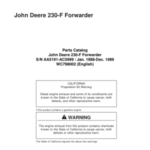 John Deere 230 Forwarders (SN AA5191-AC5999) Parts Catalog Manual