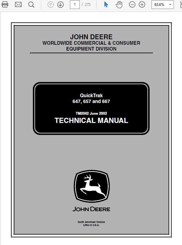 John Deere 647, 657, 667 QuickTrak Technical Service Manual