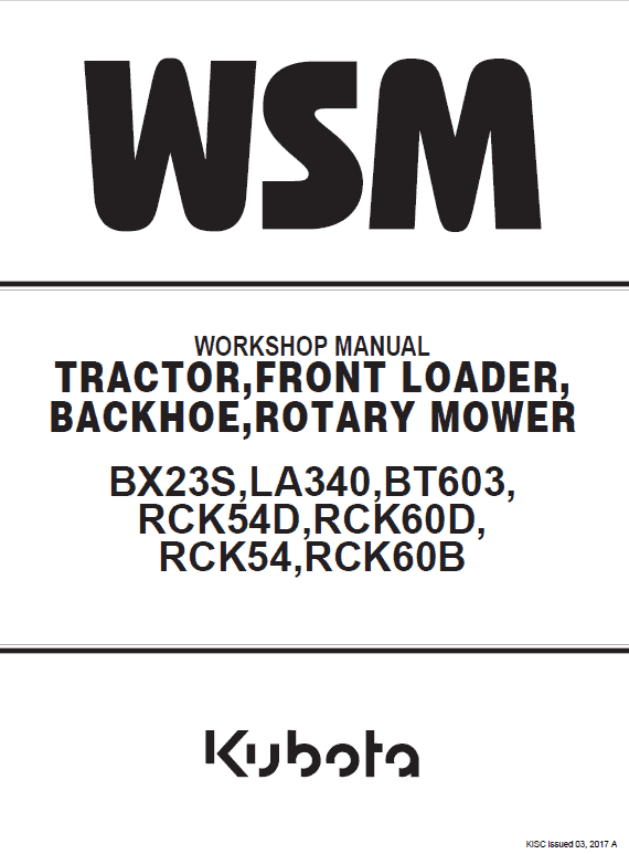 Kubota Bx23s Tractor Service Repair Manual