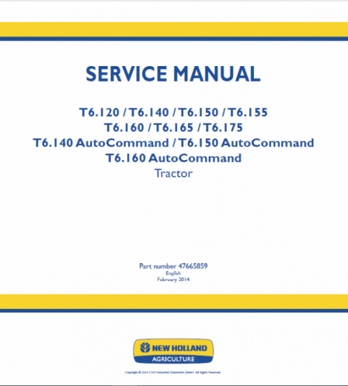 New Holland T6.160 T6.180 Tractor Service Manual New Holland T6.160 T6.180 Tractor Service Manual