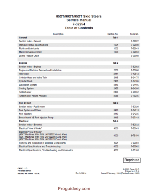 Case 85xt 90xt 95xt Skid Steer Schematic Service Repair Manual