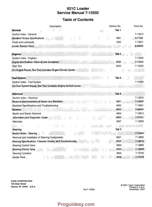 Case 921C Wheel Loader Service Repair Manual
