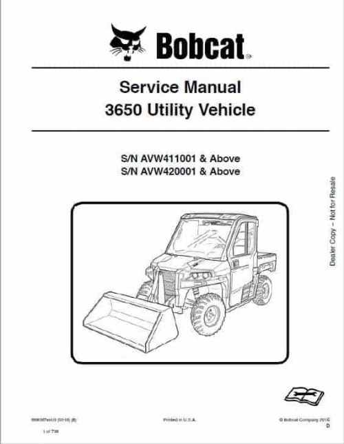 Bobcat 3650 Utility Vehicle Service Repair Manual