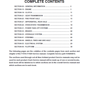 New Holland T1510, T1520 Tractor Service Manual