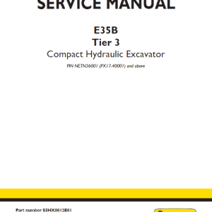 New Holland E35B Tier 3 Compact Excavator Service Manual