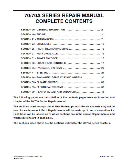 New Holland 70, 70A Tractor Service Manual New Holland 70, 70A Tractor Service Manual