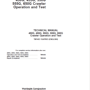John Deere 450G, 455G 650G Crawler Loader Service Manual