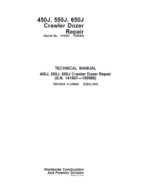 John Deere 450J, 650J Crawler Dozer Service Manual