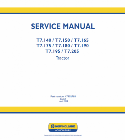 New Holland T7.140 T7.180 Tractor Service Manual New Holland T7.140 T7.180 Tractor Service Manual