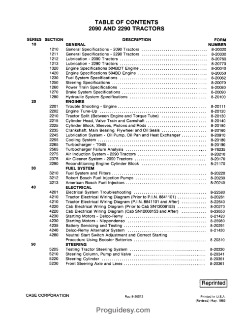 Case IH 2290 Tractor Repair Service Manual