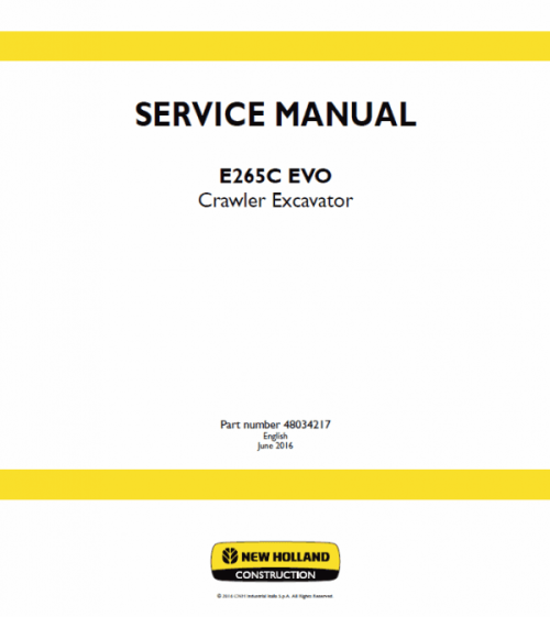 New Holland E265C Evo Excavator Service Manual