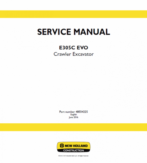 New Holland E305C Evo Excavator Service Manual