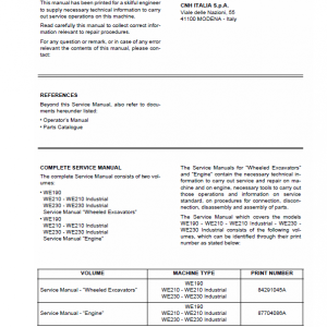 New Holland WE190, WE210, WE230 Wheel Excavator Service Manual New Holland WE190, WE210, WE230 Wheel Excavator Service Manual