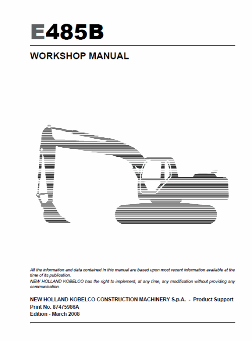 New Holland E485B ROPS Excavator Service Manual