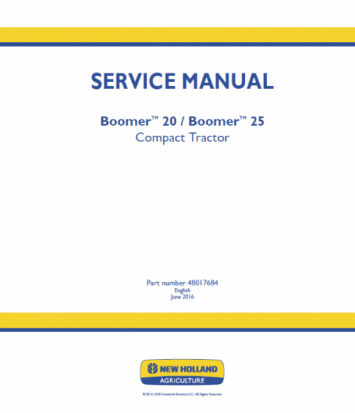 New Holland Boomer 20 and Boomer 25 Tractor Service Manual