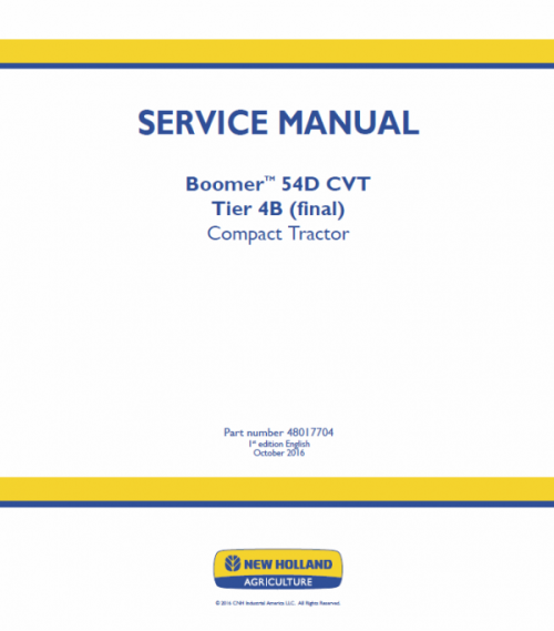 New Holland Boomer 54D CVT Tractor Service Manual