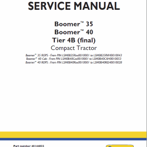 New Holland Boomer 35 and Boomer 40 Tractor Service Manual New Holland Boomer 35 and Boomer 40 Tractor Service Manual