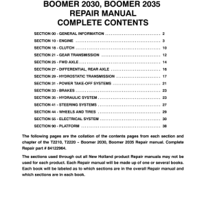 New Holland Boomer 2030 and Boomer 2035 Tractor Service Manual