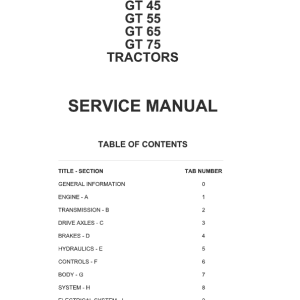 AGCO GT45, GT55, GT65, GT75 Tractor Workshop Service Manual AGCO GT45, GT55, GT65, GT75 Tractor Workshop Service Manual