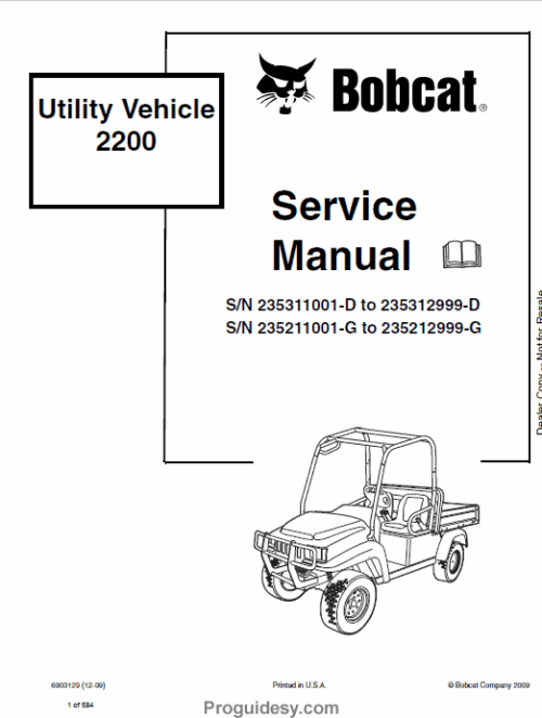 Bobcat 2200, 2200S, 2300 Utility Vehicle Service Manual
