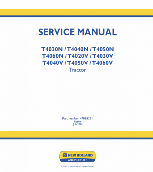 New Holland T4040N, T4040V, T4050N, T4050V Tractor Service Manual