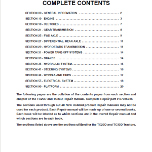 New Holland TC29D, TC33D Tractor Service Manual