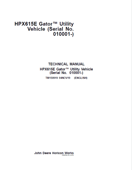 John Deere HPX615E Gator Utility Repair Manual
