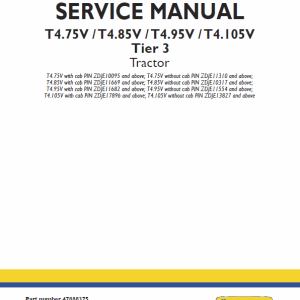New Holland T4.75V, T4.85V, T4.95V, T4.105V Tier 3 Tractor Manual