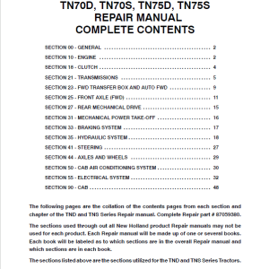 New Holland Tn70d Tn70s Tn75d Tractor Repair Manual